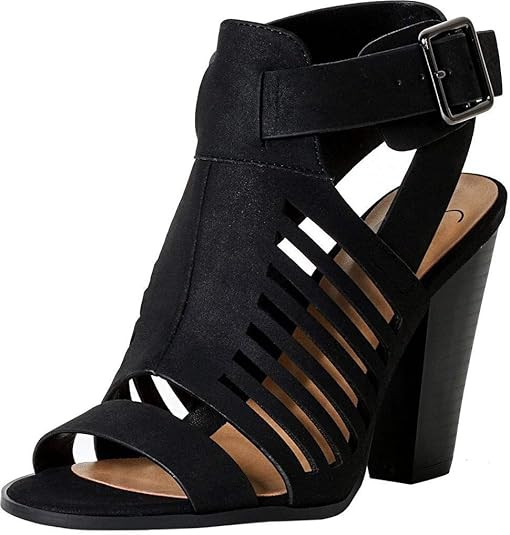 Delicious Yummy Gladiator Cutout Stacked Heel Sandal Shoes with Adjustable Ankle Buckle | Amazon (US)