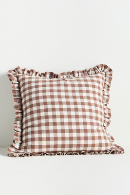 Ana Cotton Gingham Printed Ruffle Pillow | Anthropologie (US)