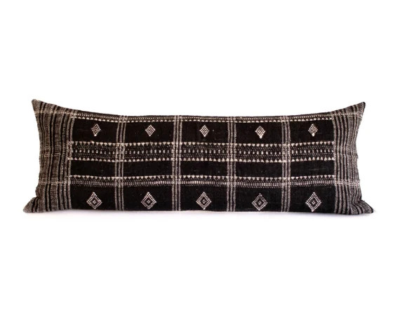 Indian Wool Pillow Cover - Long Lumbar - Black | Etsy (US)