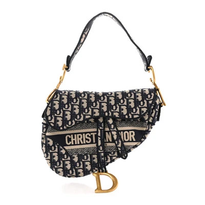 Oblique Embroidered Saddle Bag Blue | FASHIONPHILE (US)