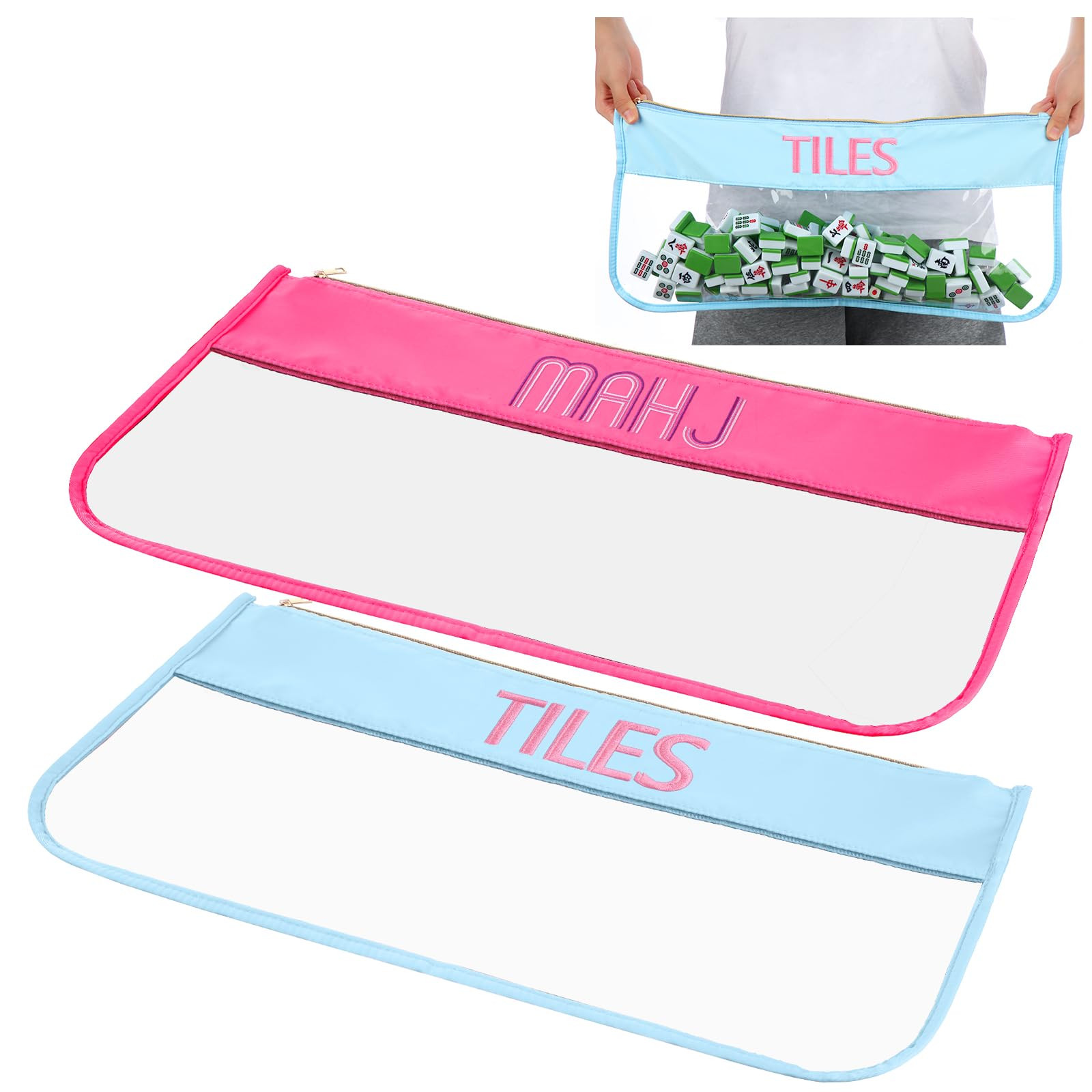 2 Pcs Empty Mahjong Tile Bag 20.9 x 9.45 Inch American PVC Clear Mahjong Case Size 166 Waterproof... | Amazon (US)