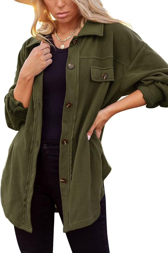 Merryfun Womens Flannel Shirt Jacket Button Down Long Sleeve Oversized Shacket Coat Loose Casual Blo | Amazon (US)