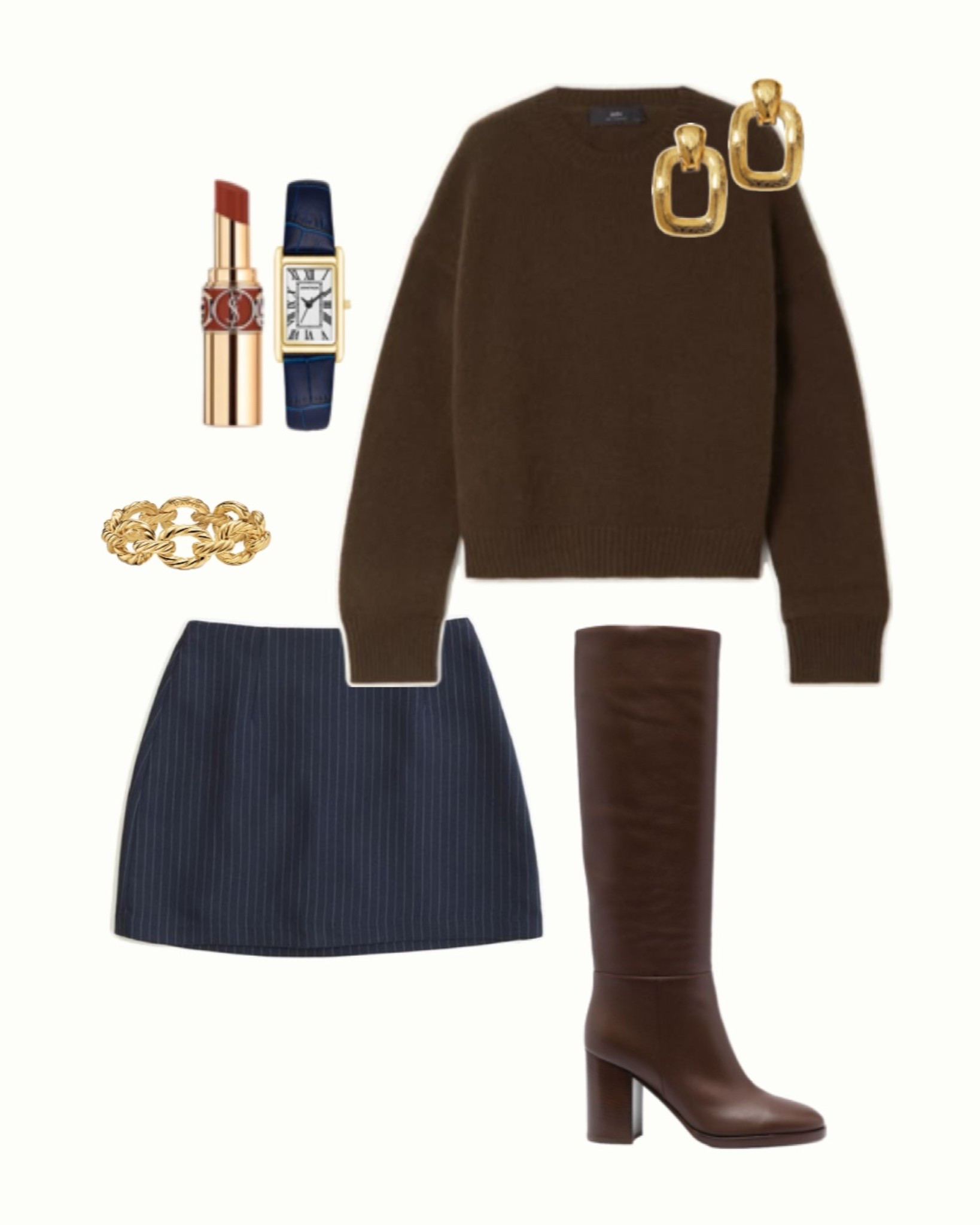 Fall outfit idea, Thanksgiving outfit inspo, brown oversized sweater, navy mini skirt, brown knee high boot, chic style, neutral outfit 

#LTKSeasonal #LTKSaleAlert #LTKFindsUnder100