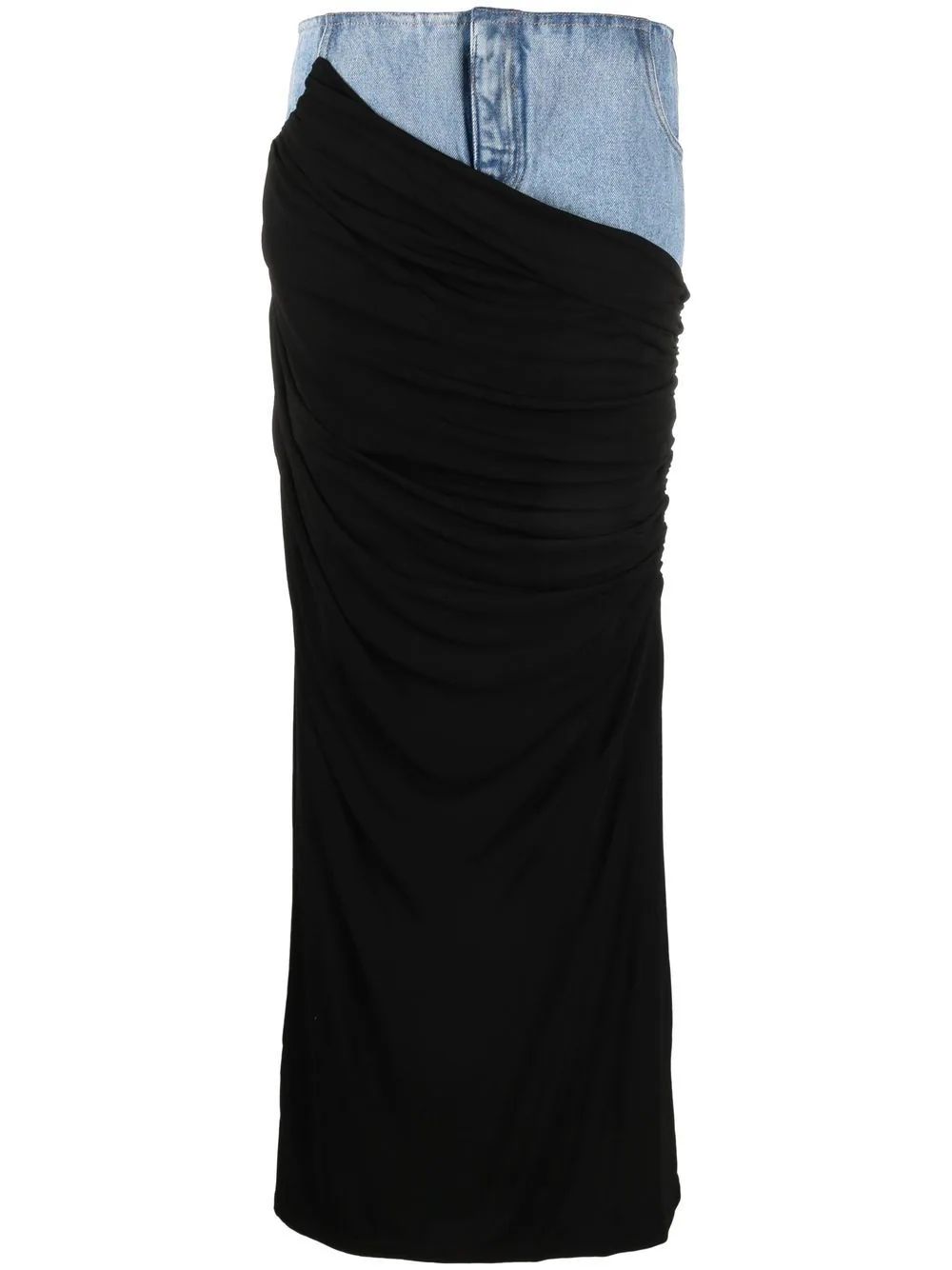 denim-panelled drape maxi skirt | Farfetch Global