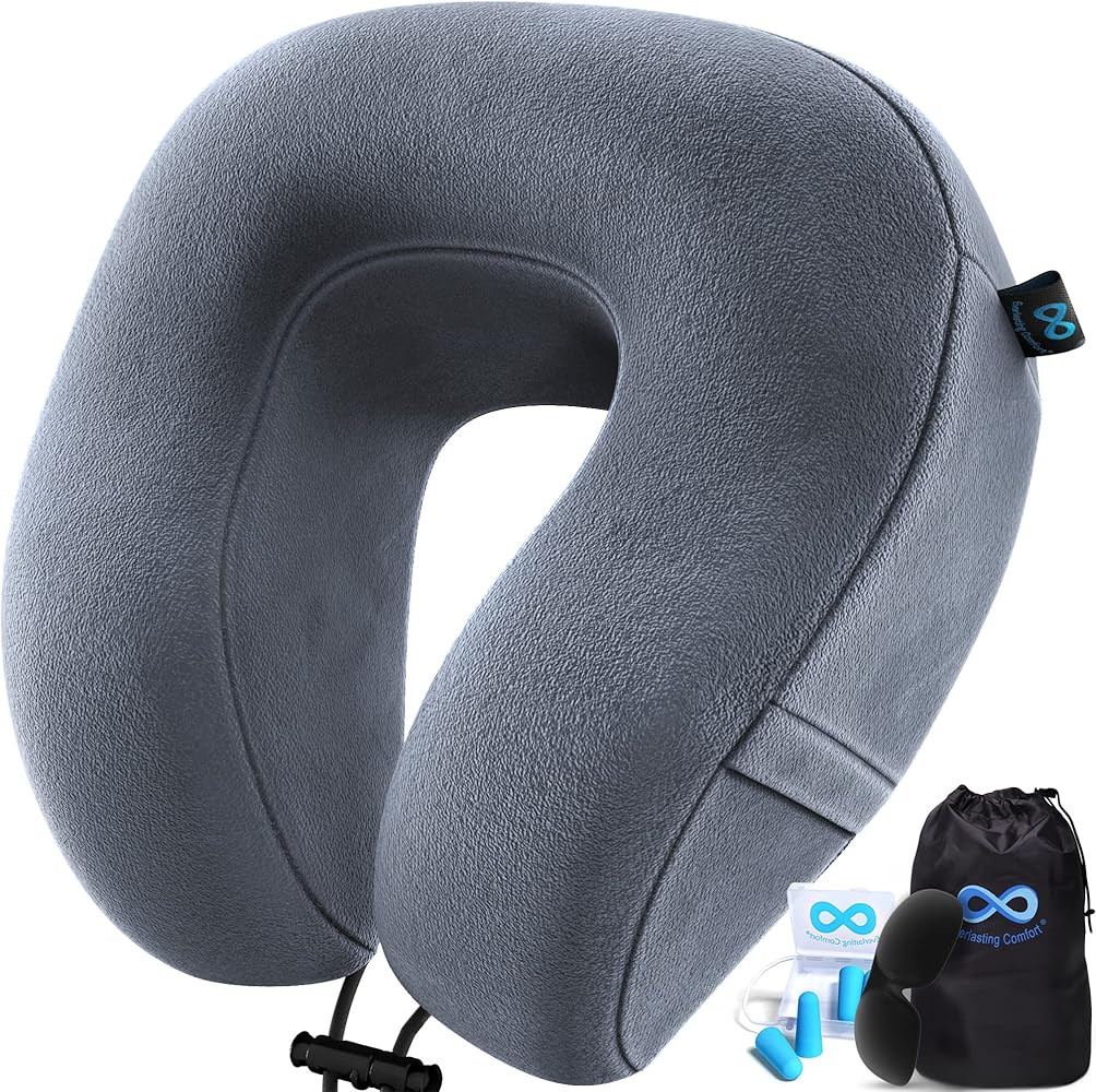 Everlasting Comfort Memory Foam Travel Pillow - Airplane Neck Rest & Plane Accessories | Amazon (US)