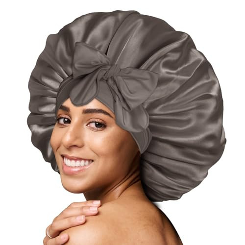 BONNET QUEEN Silk Bonnet Satin Bonnet Hair Bonnet for Sleeping Braid Bonnet Adjustable Bonnet Tie Bonnet Night Cap Sleep Bonnet for Women Dreadlocks Braids Locs Gold Grey | Amazon (US)
