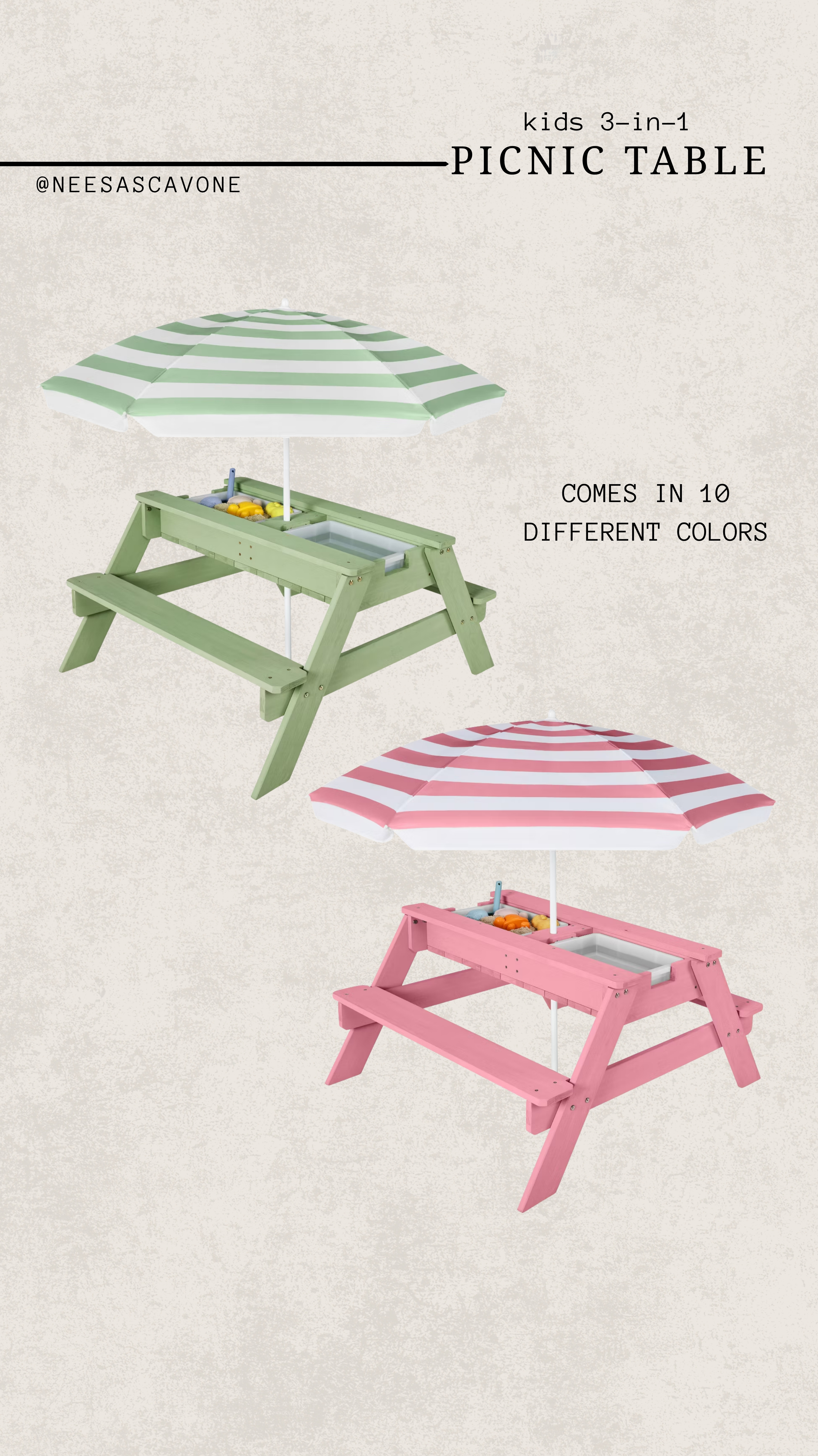 This kids 3-in-1 picnic table is the cutest outdoor setup 🧺☀️
Perfect for snacks, water play, crafts, and summer days outside. The built-in umbrella makes it mom-approved for shade (Florida heat friendly 👀) and I love that it comes in so many colors to match your backyard aesthetic. 

 #ltkhome #ltkfamily #ltkunder100 #kidsoutdoorplay #picnictablekids #kidssummervibes #outdoorplayideas #backyardideas #momfinds #momlifehacks #toddleractivities #kidstoys #playtimeideas #summerwithkids #amazonfinds #targetfinds #backyardplay #momapproved #stayathomemomlife #kidsactivitiesathome #LTKmomlife #LTKSwim #LTKKids