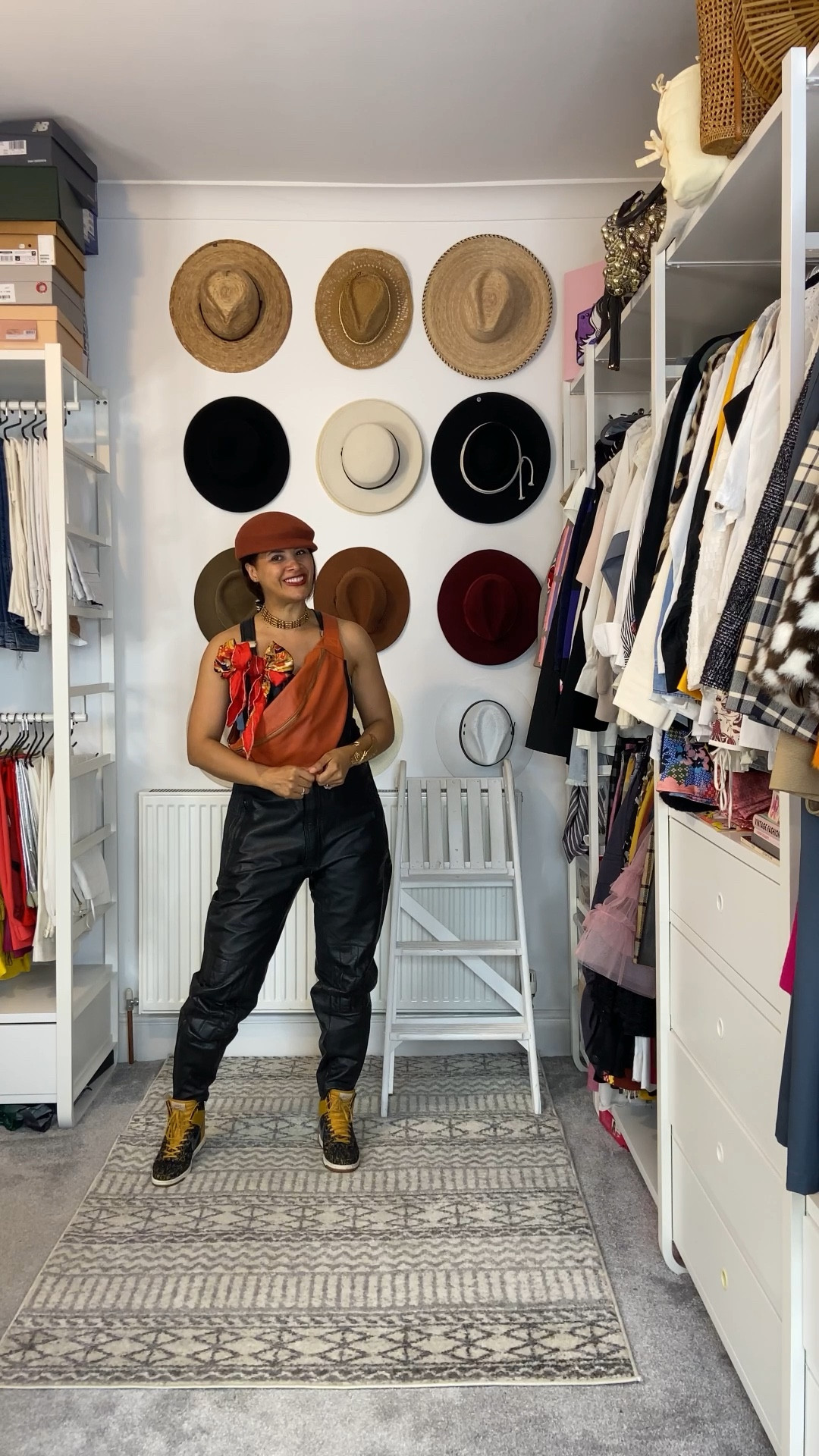 Dungarees, leather dungarees, transitional outfit, wardrobe staple, wedge trainers, high trainers, navy trainers, red bow, satin scarf, neck scarf, orange hat, wool hat, crescent bag, cross body bag, oversized bag, autumn outfit, warm tones, Uniqlo, Amazon, Etsy, Anthropologie, Whistles, Claudine Pierlot

#LTKeurope #LTKstyletip #LTKSeasonal