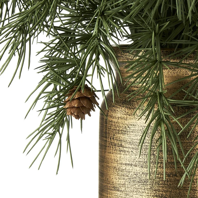 Pine Tree Arrangement in Copper Pot Christmas Tabletop Decoration, Green, 20", by My Texas House | Walmart (US)