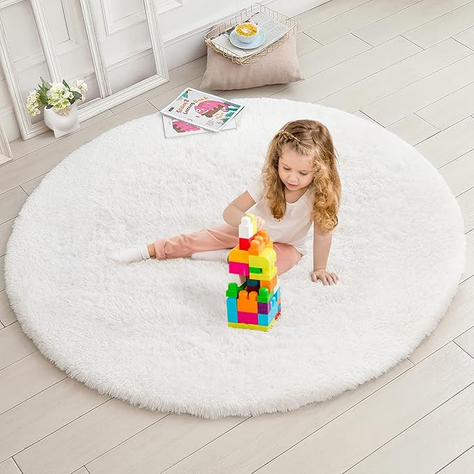 Chloelov Soft Big Round Fluffy Faux Fur Area Rug 6' x 6', Circle Cozy Shaggy Sheepskin Furry Carp... | Amazon (US)