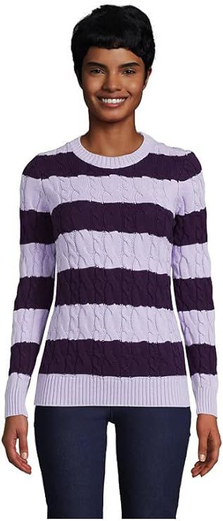 Lands' End Womens Drifter Crew Cable PO Sweater BlackBerry Even Stripe Regular Small at Amazon Wo... | Amazon (US)