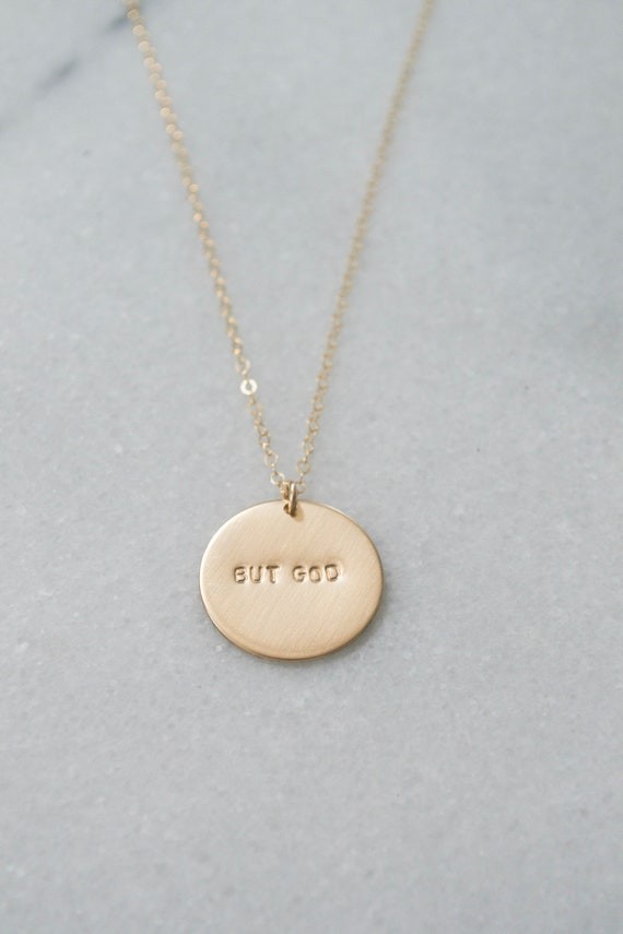 But God Disc Necklace, Large Disc, Faith Necklace, Christian Dainty Necklace, 3/8" Disc, 14k Gold... | Etsy (US)