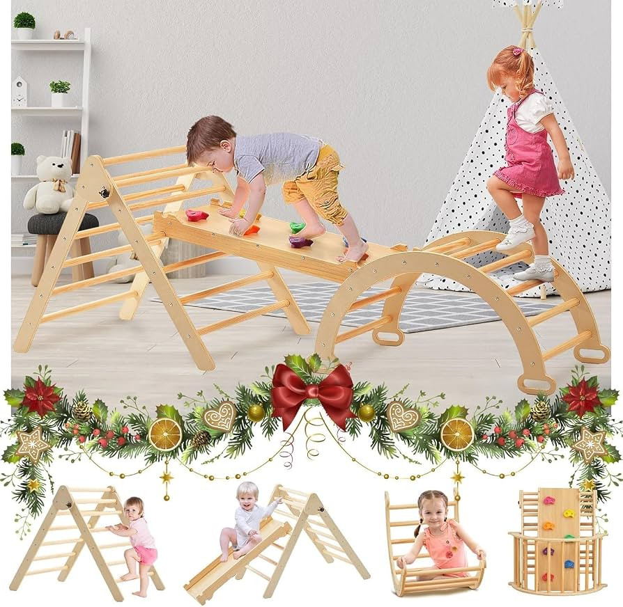FUNLIO Foldable Pikler Triangle Set (3 Piece), Montessori Climbing Set with Solid Wood for Toddle... | Amazon (CA)