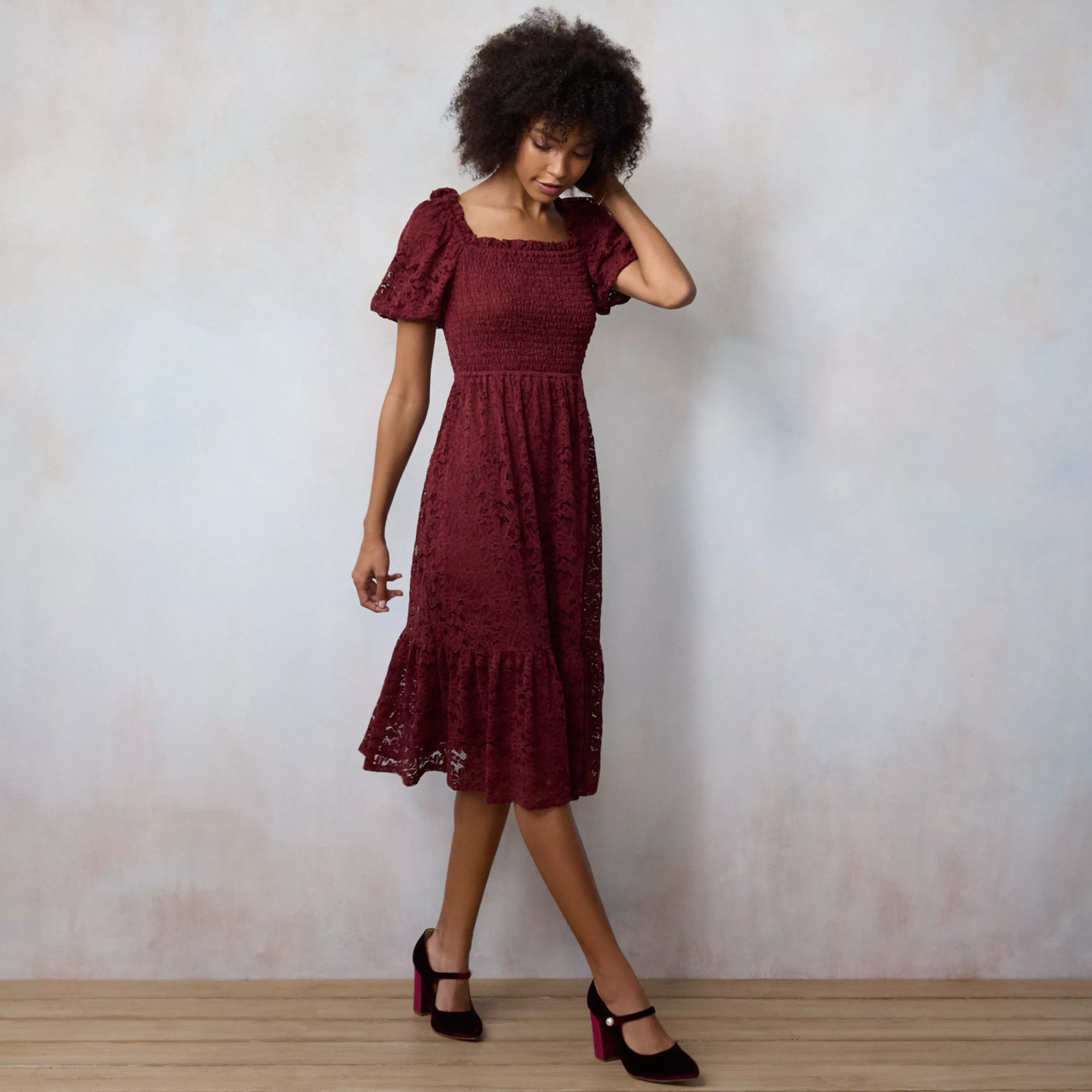 Women's LC Lauren Conrad Balloon Sleeve Smocked Midi Dress | Kohl's