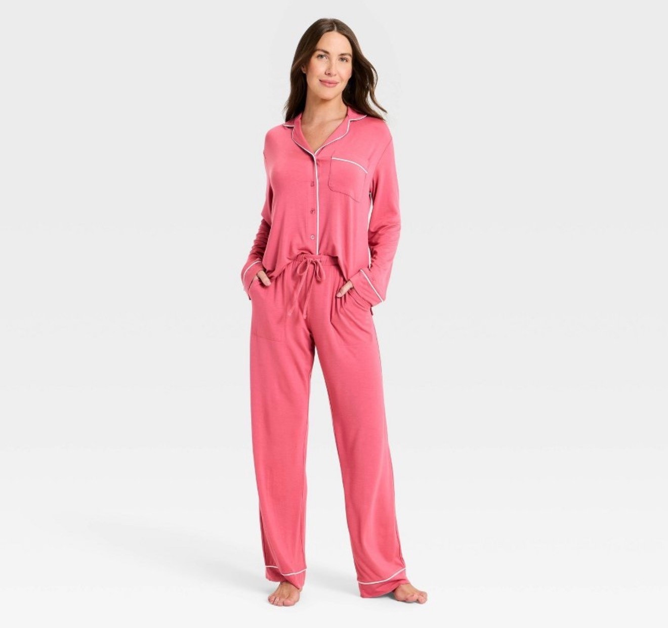 Women's Cloud Knit Long Sleeve Notch Collar Top and Pants Pajama Set - Auden™ Pink 

#LTKselfcare #LTKmomlife #LTKmorningroutine