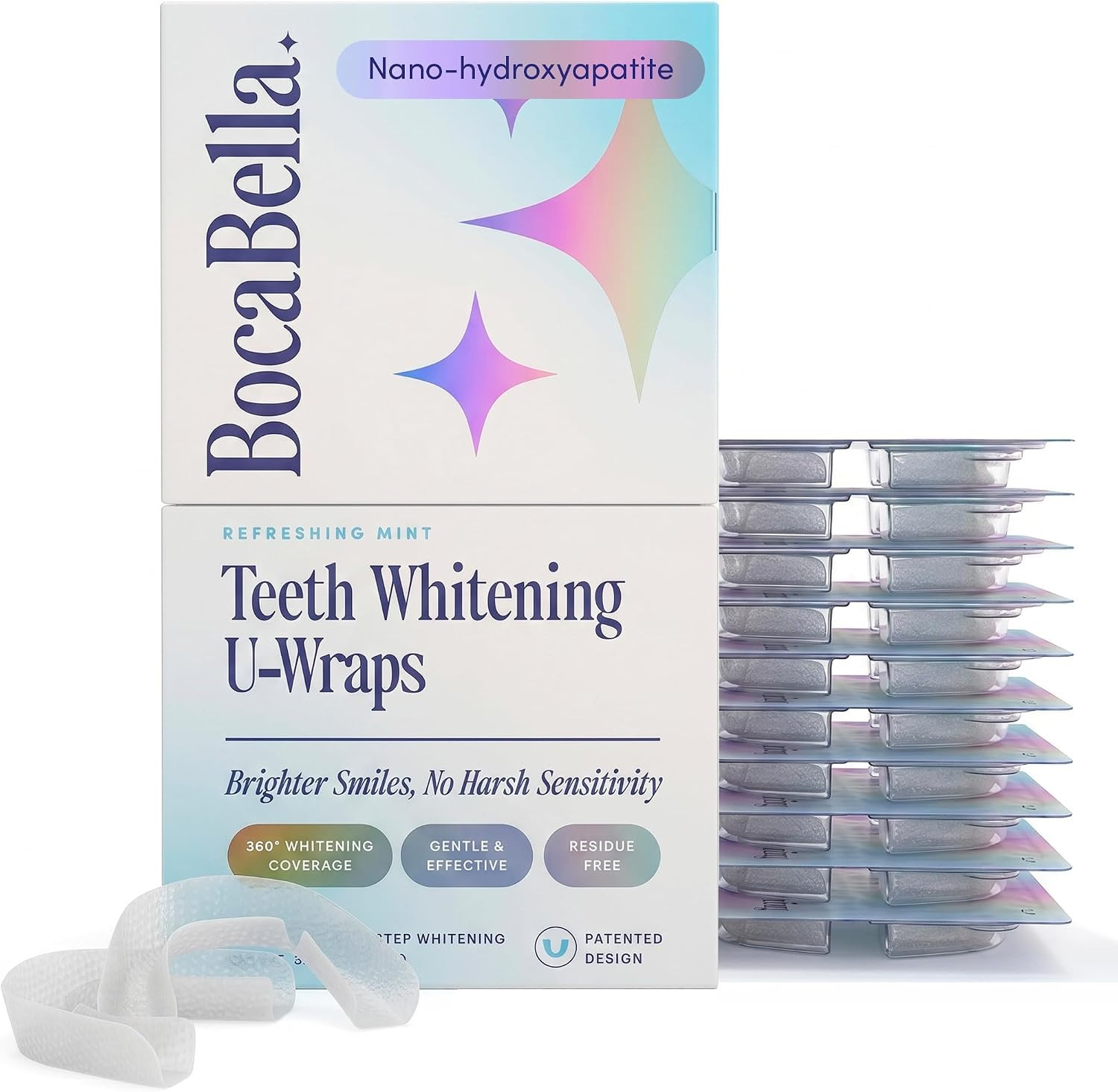 Boca Bella Teeth Whitening U-Wraps – 10 Treatments – 15% Hydrogen Peroxide, Enamel-Safe, No Harsh Sensitivity – Patented Strip Design with Aloe, Calendula & Peppermint – Fast, Even Whitening | Amazon (US)