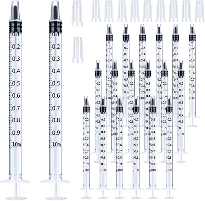 20 Pack 1ml Syringe with Cap for Liquid, 1cc Plastic Small Syringes with Cover, Non-Sterile, No N... | Amazon (US)