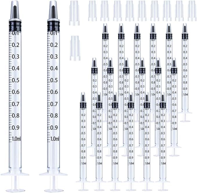 20 Pack 1ml Syringe with Cap for Liquid, 1cc Plastic Small Syringes with Cover, Non-Sterile, No N... | Amazon (US)
