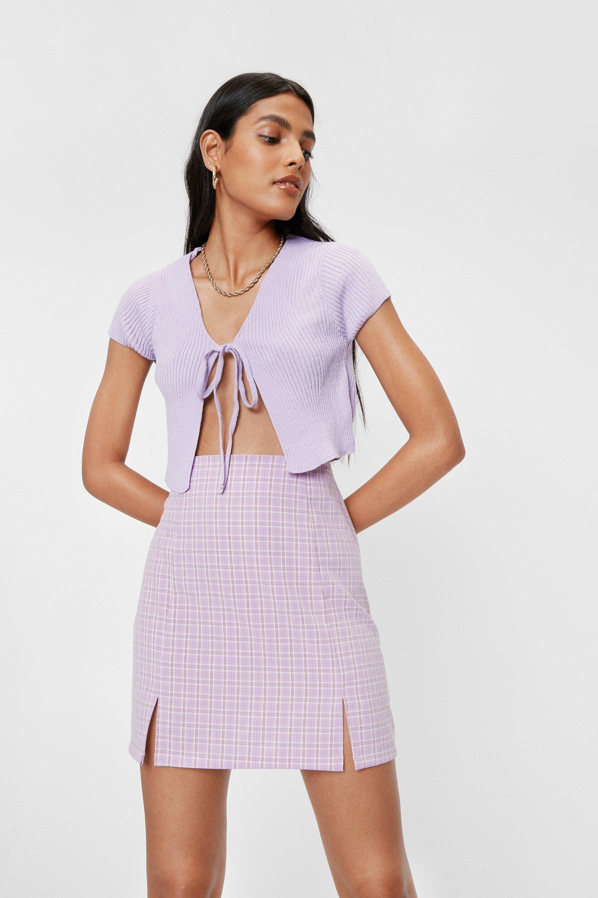 High Waisted Check Slit Mini Skirt | Nasty Gal (US)