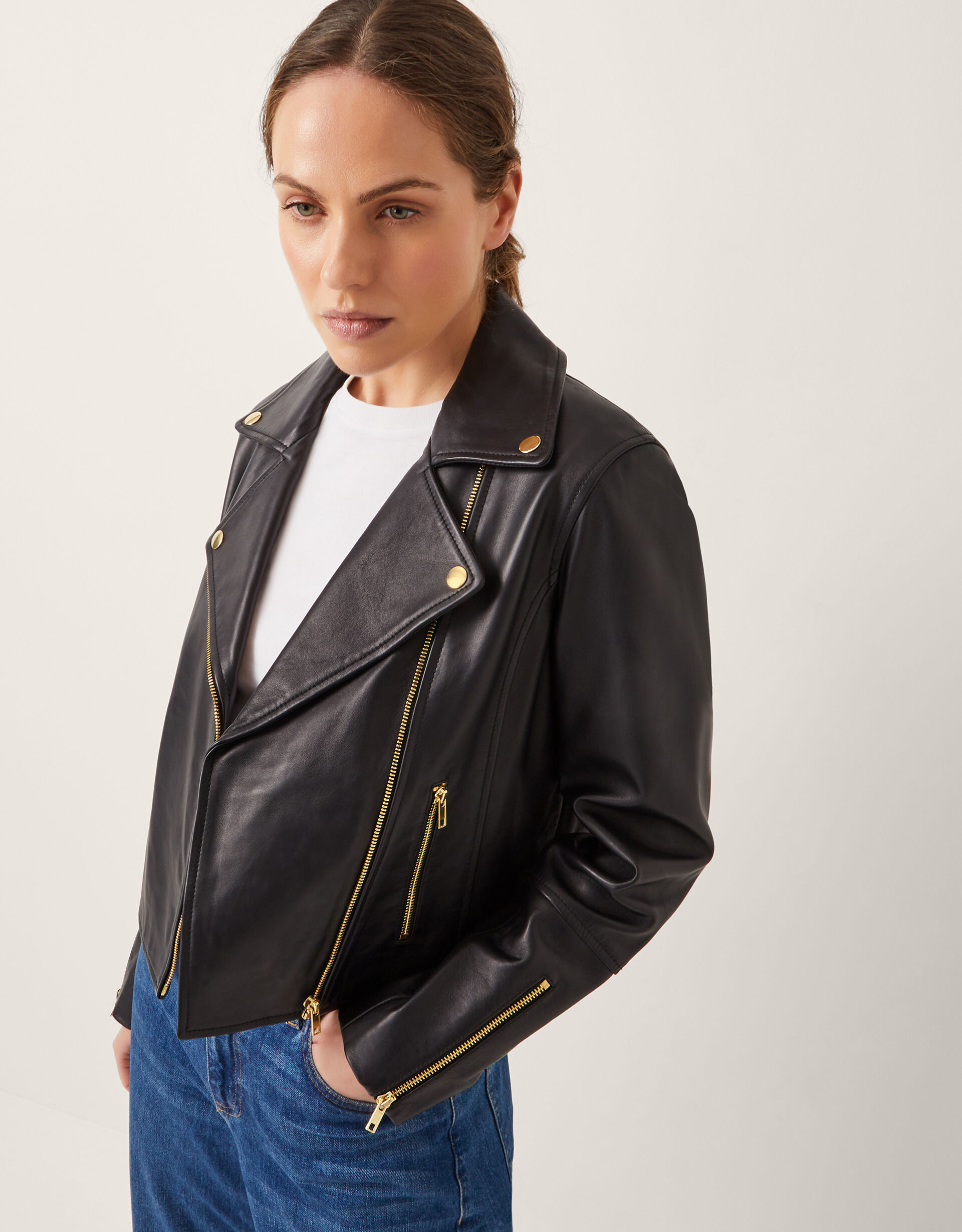Leather Biker Jacket  Black | Monsoon (UK)
