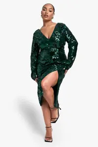 Plus Velvet Demask Wrap Midi Dress | boohoo (US & Canada)