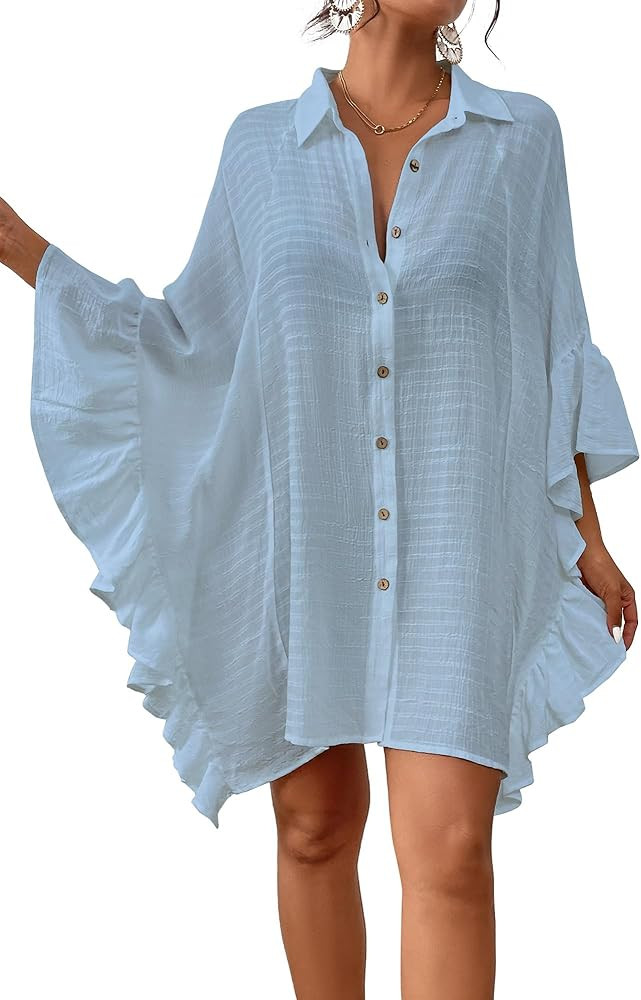 Bsubseach Women Swimsuit Cover Up Blouse 2025 Button Down Bathing Suit Cover Ups for Swimwear Bik... | Amazon (US)