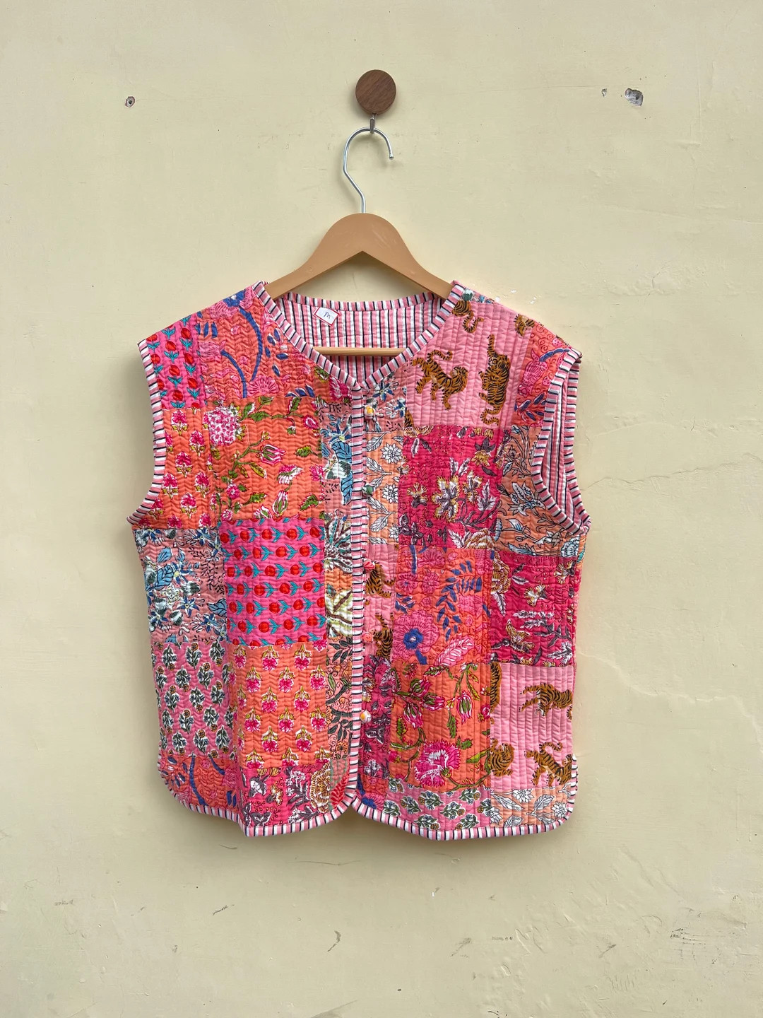 Cotton Tiger Print Patchwork West, Indian Cotton Handmade Winter Jacket Coat, Bohemian Style Jack... | Etsy (US)