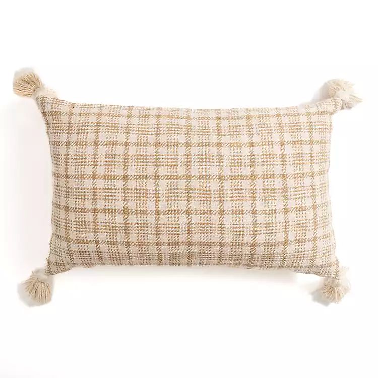 New! Henry Tan Plaid Lumbar Pillow | Kirkland's Home