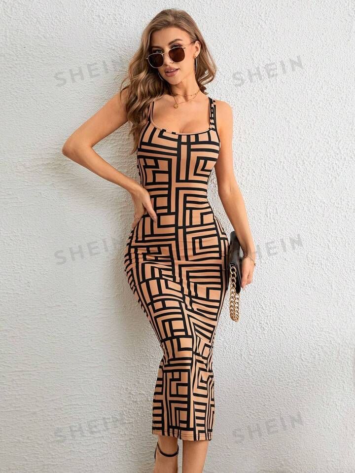 SHEIN Privé Allover Print Tank Bodycon Dress | SHEIN