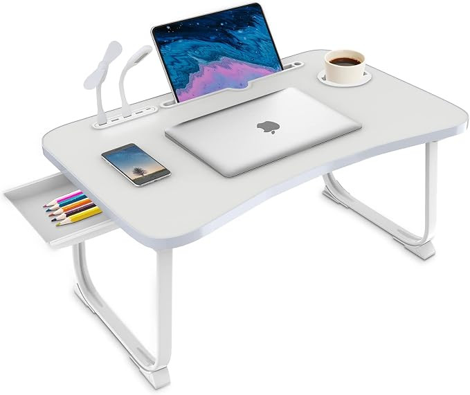Fayquaze Laptop Bed Desk, Portable Foldable Lap Bed Table with USB Charge Port Storage Drawer and... | Amazon (US)
