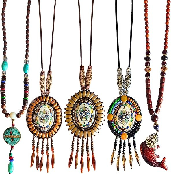 Bohemian Beaded Necklace for Women Long Boho Pendant Wood Mala Beads Wooden Strand Tassel Stone B... | Amazon (US)