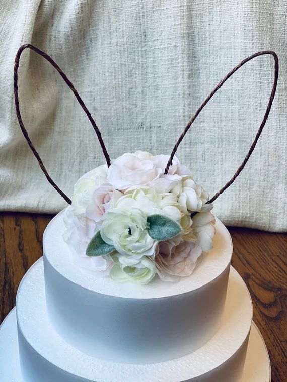 Bunny Ears Cake Topper Cake Topper Pink and Ivory Cake | Etsy | Etsy (US)