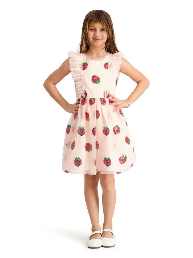 Kensie Girl Ruffle Cap Sleeve Dress with Strawberry Sequins Sizes 4-16 | Walmart (US)