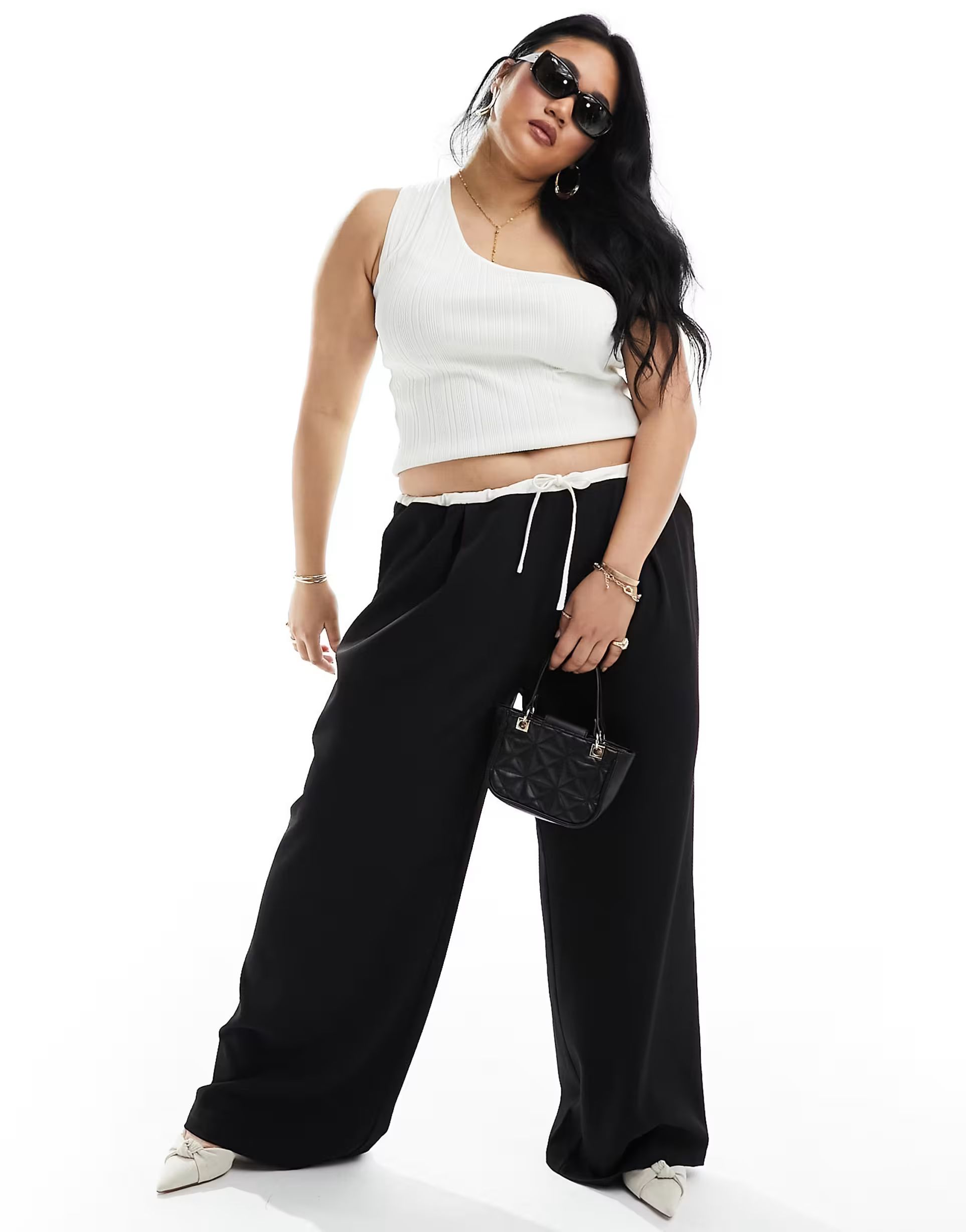 Extro & Vert Plus drawstring tailored pants in black and white | ASOS (Global)