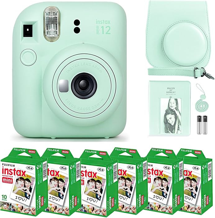 Fujifilm Instax Mini 12 Instant Camera Mint Green and Fuji Film Value Pack (60 Sheets) Bundle wit... | Amazon (US)