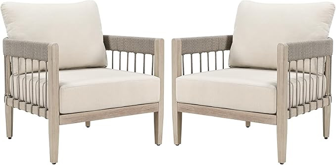Patio Sofa Chairs Set of 2, Never-Rust Aluminum Outdoor Armchairs with Faux Wood Grain Finish, 2 ... | Amazon (US)