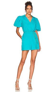 BCBGMAXAZRIA Short Sleeve Romper in Blue Bird from Revolve.com | Revolve Clothing (Global)