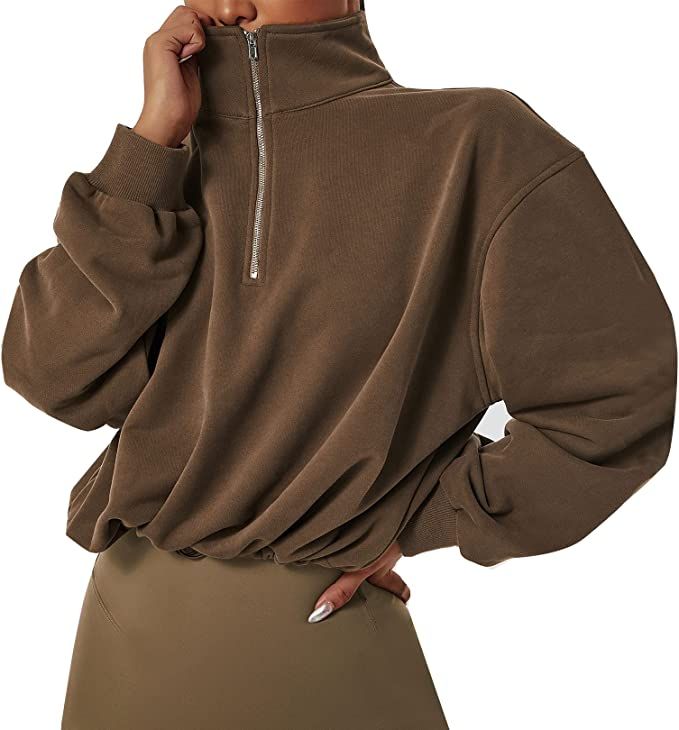 Flygo Womens Half Zip Sweatshirts Stand Collar Activewear Running Workout Pullover Tops | Amazon (US)