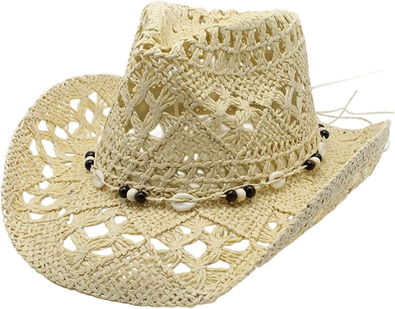 Straw Cowboy Hat, Sun Protection Wide Brim Straw Cowgirl Hat, Breathable Hollow Roll up Western C... | Amazon (US)
