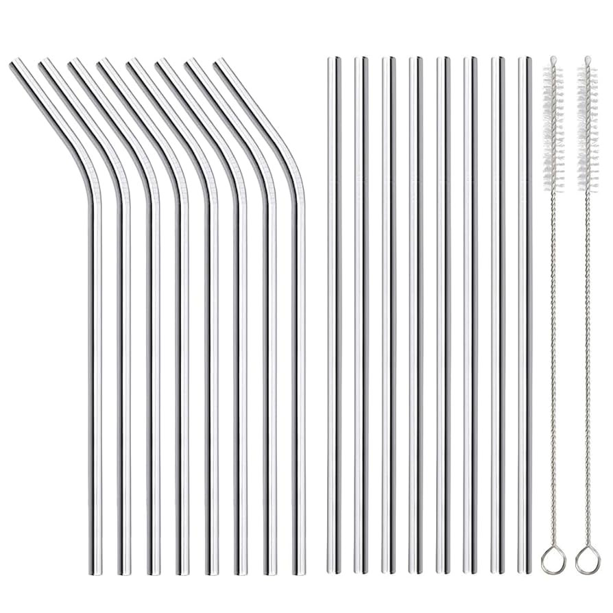 16 Pack of Reusable Stainless Steel Metal Straws, 8 Straight + 8 Bent 8.5 inch Metal Straws with ... | Amazon (US)