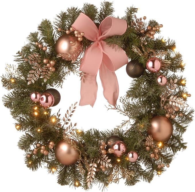 National Tree Company Pre-Lit Artificial Christmas Wreath, Green, Bristle Berry Pine, White Light... | Amazon (US)