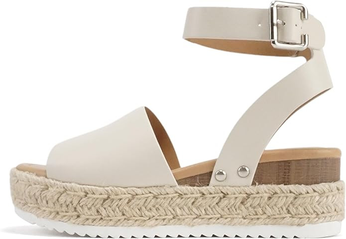 Soda Topic Open Toe Buckle Ankle Strap Espadrilles Flatform Wedge Casual Sandal | Amazon (US)