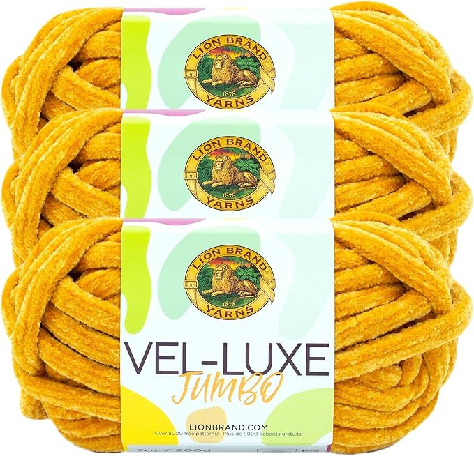 (3 Pack) Lion Brand Yarn Vel-Luxe Jumbo Yarn, Mineral Yellow | Amazon (US)