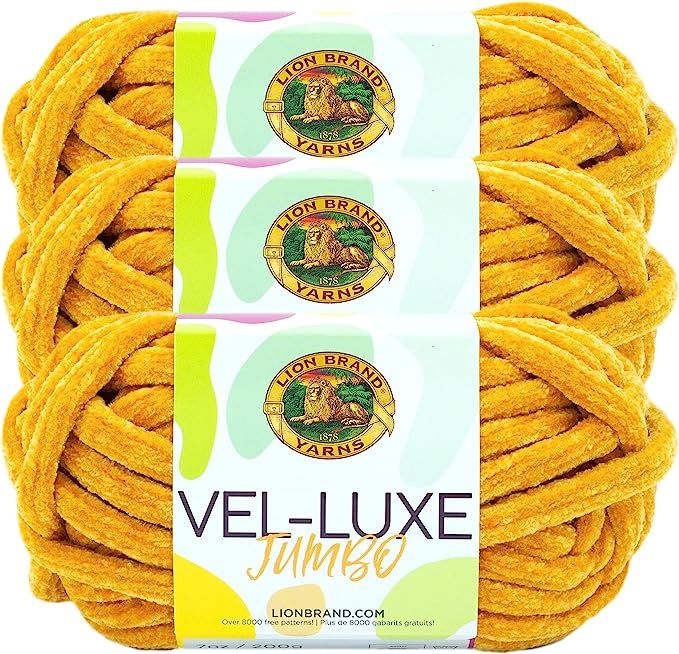 (3 Pack) Lion Brand Yarn Vel-Luxe Jumbo Yarn, Mineral Yellow | Amazon (US)