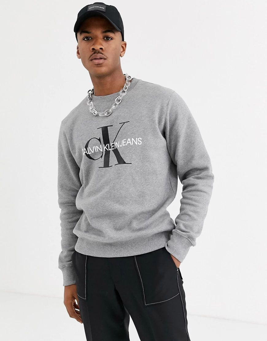 Calvin Klein Jeans iconic monogram sweatshirt in grey | ASOS (Global)