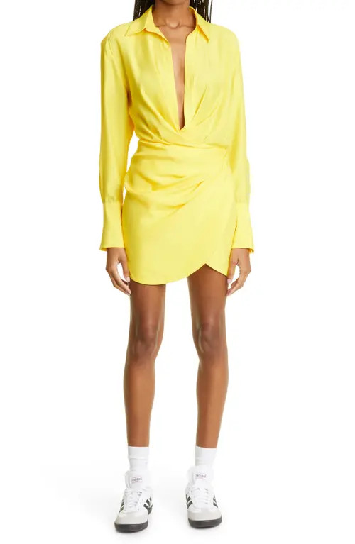GAUGE81 Naha Long Sleeve Silk Shirtdress in Lemon at Nordstrom, Size Small | Nordstrom