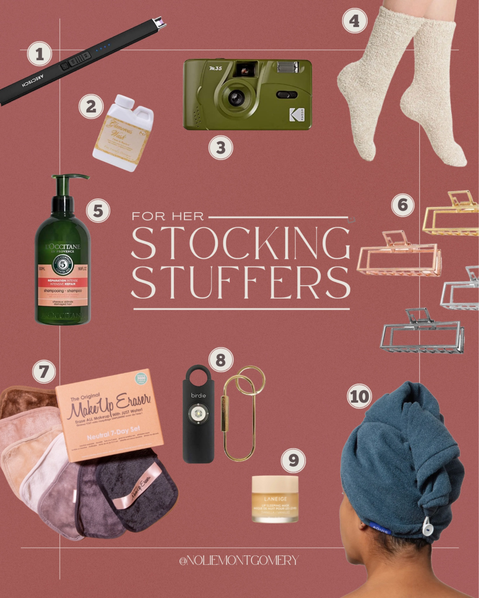 Stocking stuffers for her! A few of my favorite little luxuries around the camper, plus a few things I would love to see in my stocking. 🙈

TAGS: rechargeable candle lighter. Mini laundry detergent. Concentrated laundry scent. Reusable film camera 35mm. Cozy socks. Fuzzy socks. Barefoot dream socks. L’occitane shampoo. Favorite shampoo. Clean shampoo. Best hair clips for thick hair. Metal hair clips. Makeup eraser. Personal safety alarm. Key safety alarm. Best lip balm. Lainge lip mask. Hair towel. Thick hair. Quick dry towel. Stocking stuffer ideas. Gifts for her. Christmas presents for her. Practical gifts. Unique gift ideas.

#LTKGiftGuide #LTKHoliday #LTKCyberweek