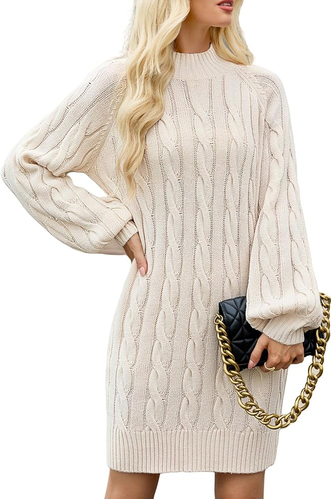 Sweater Dress for Women 2025 Fall Long Sleeve Crewneck Knit Mini Dress Casual Pullover Oversized ... | Amazon (US)