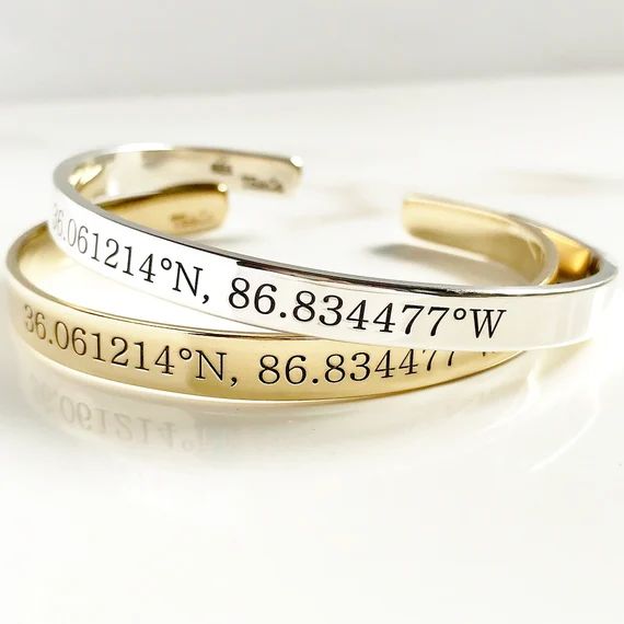 Engraved Coordinates Cuff Bracelet . Latitude Longitude Jewelry . Personalized GPS Jewelry . Tatu... | Etsy (US)
