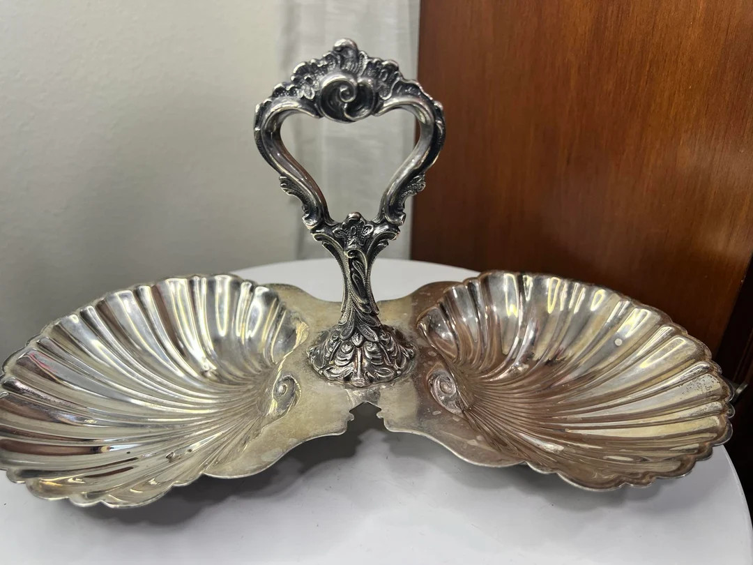 Large Silver Plating Divided Shell Tray Nuts or Candy Serving Tray AP0324 - Etsy | Etsy (US)